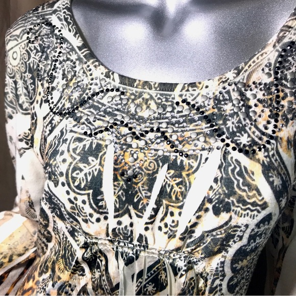 Bleu Womens Small Top Animal Print Flowy Y2K Colorful Stretch Knit Tunic Mandala - Picture 8 of 16